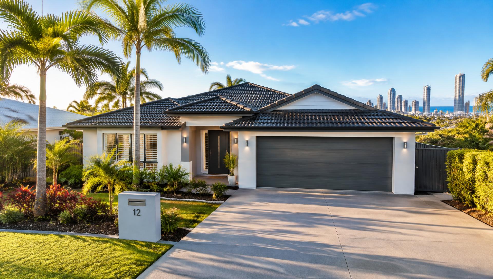 Queensland home with a restored dark tiled roof and clean concrete driveway
